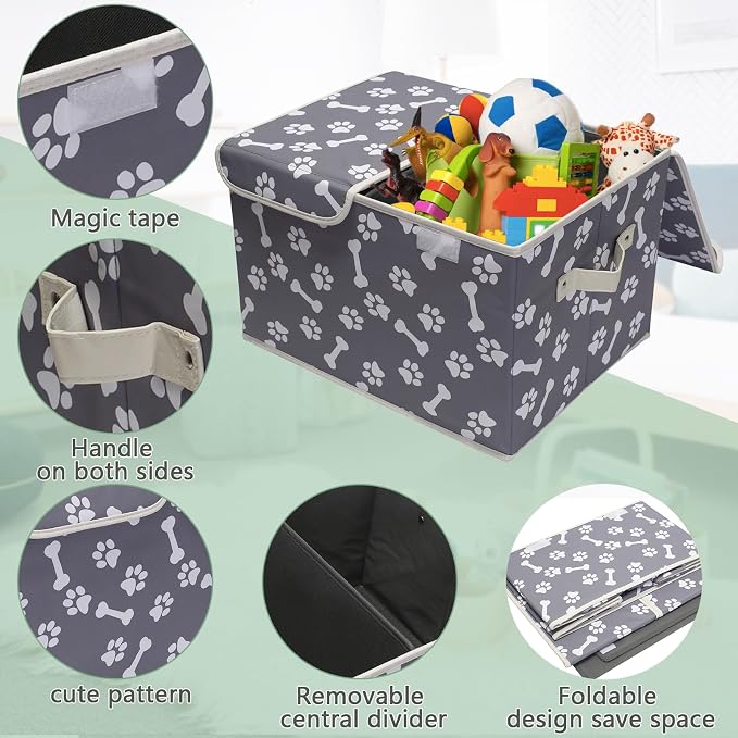 Large Storage Boxes - Large Linen Fabric Foldable Storage Cubes Bin Box Containers with Lid and Handles for Dog Apparel(Bone claw)