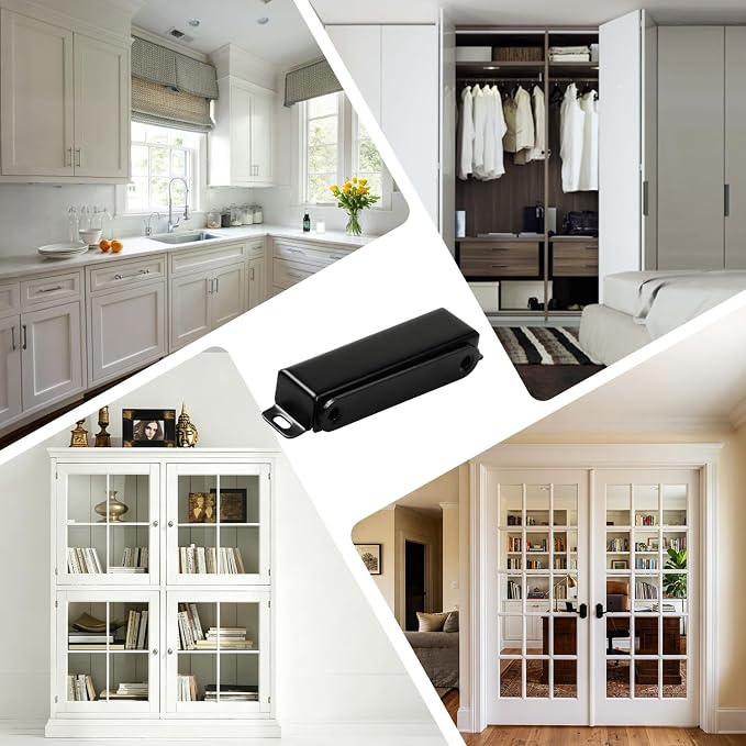Strong Cabinet Magnets for Closure 40 lbs 4 Pack - Hold Warped Doors Tight | Magnetic Door Catches/Latches Black for Cupboard Closet Drawer Window - Strip-Proof Screws Install in 5 Mins