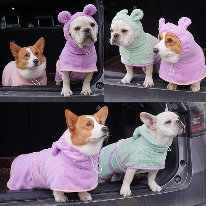 Dog Bathrobe, Microfiber Fast Drying Absorbent Hooded Bath Towel for Puppy Small Medium Large Dog Cat(Purple,XL)