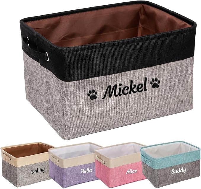Ulico Personalized Dog Toy Storage Basket, Collapsible Pet Storage Organizer Box with Handles, Custom Dog Toy Bin with Pet's Name Cat Toy Storage Gift for Dog Lovers（Black）