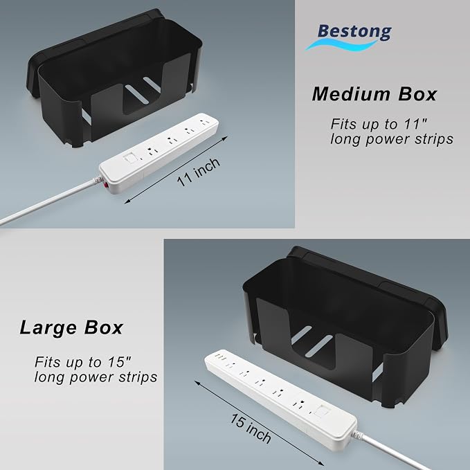 Power Strip Hider Box Cable Management Organizer Set Large & Medium Black