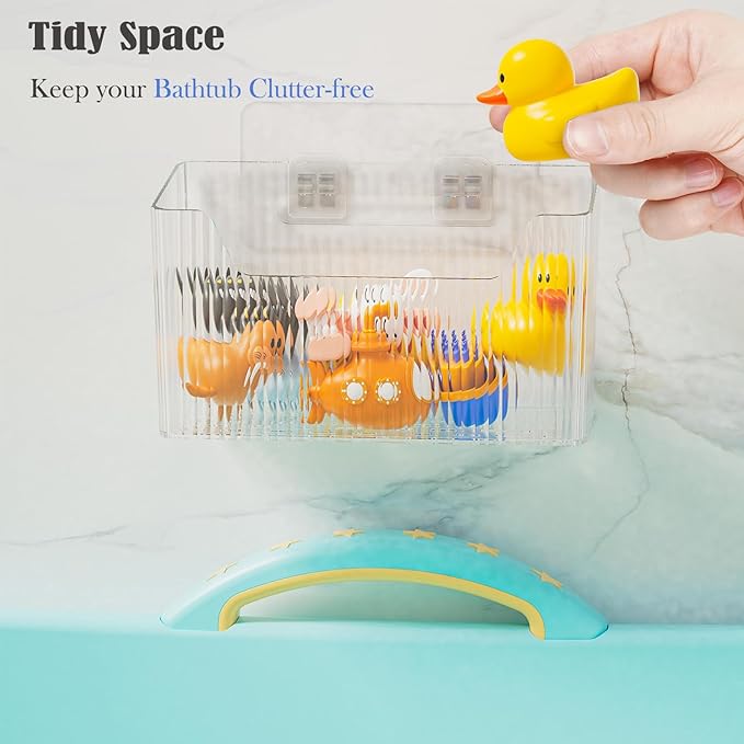 Lae Nuvole Adhesive Cabinet Door Organizer, 2 Pack Wall Shower Caddy, Clear | 4 Adhesive Straps, No Drill Wall Mount, Renter Friendly, BPA-free Stackable; Fits Bathroom, Kitchen, Apartment, Pantry, RVs