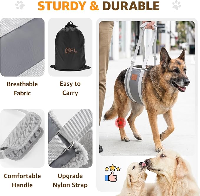 Adjustable Dog Sling for Extra Large Dogs Mobility Aid for Weak Rear Legs | Sturdy Support, Helps Seniors, Injured, Disabled and After ACL Surgery Dogs, Saves Your Back, Soft Padding, Daily Walk/Stairs