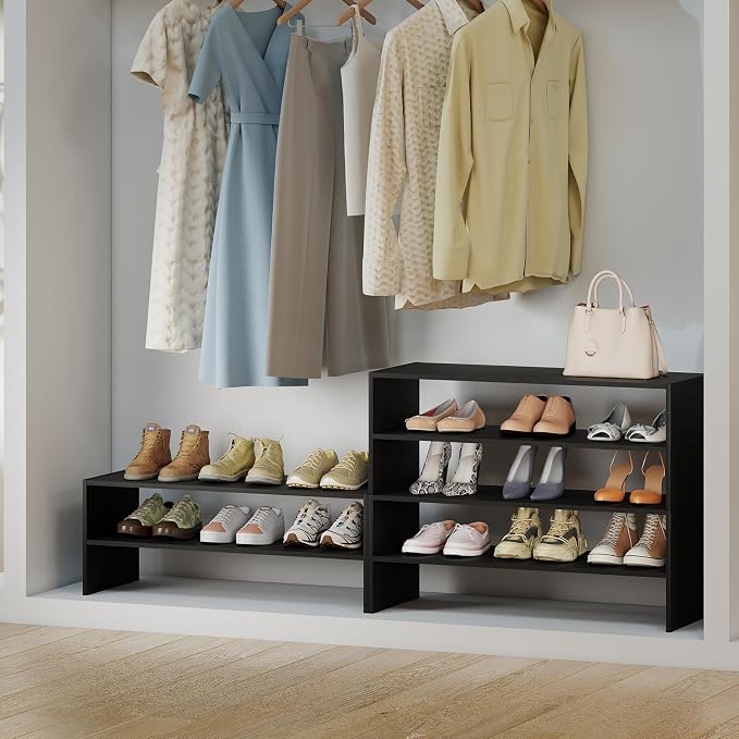 COSTWAY 6-Tier Shoe Rack, Extra Wide Shoe Shelf Organizer | Stackable Design, 31" Freestanding Adjustable Storage Shoe Stand for Small Space Entryway Hallway Closet (1,Black)