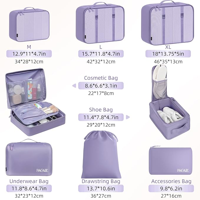 BAGAIL 8 Set Packing Cubes Luggage Packing Organizers for Travel Accessories-Dusty Purple