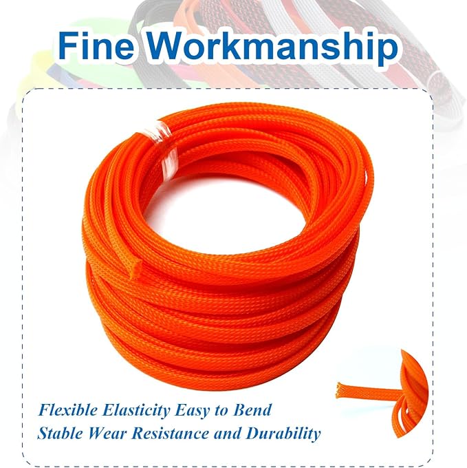Heyiarbeit 10m/32.8ft PET Expandable Braid Cable Sleeving Flexible Wire Mesh Sleeve Orange 6mm