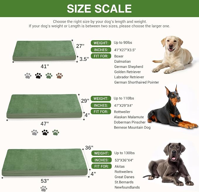 Waterproof Extra Large Dog Bed Washable Outdoor Orthopedic XL Crate Pad 42" | Reversible Wipeable Faux Leather & Soft Flannel, Durable Foam Pet Bed, Removable Cover,Anti-Slip Kennel Pad 41"x27" Green