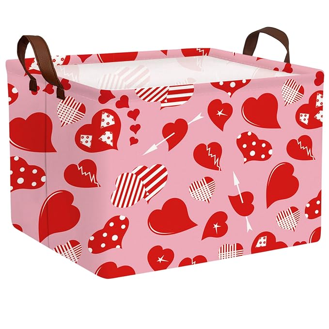 Cute Large Valentine's Day Gift Basket Empty Heart Decor Storage Bin for Kid Baby Room Décor (Striped Red Heart)