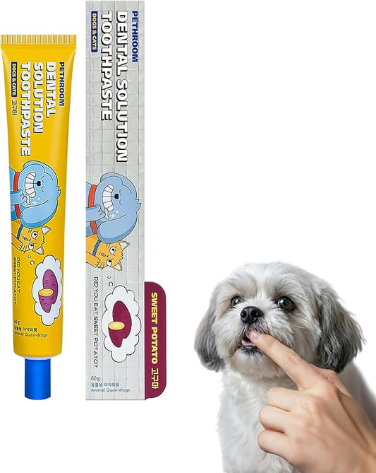 PETHROOM Pet Dental Solution Toothpaste for Dogs & Cats – Sweet Potato Flavor, Enzymatic Toothpaste for Fresh Breath & Plaque Control, Gentle Daily Dental Care, Net Wt 2.1 oz