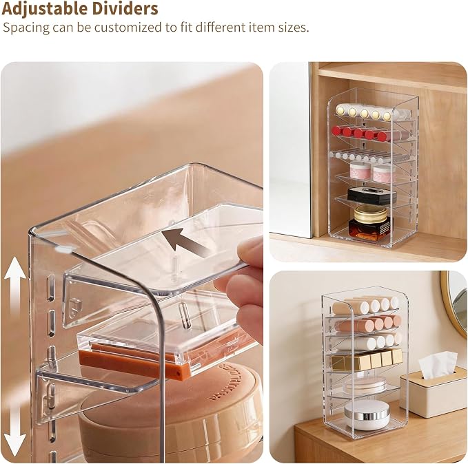 PAVSTINE 2-Pack Medicine Cabinet Organizer with Adjustable Dividers, Clear Vertical Layered Backward Slanting Shelves, Space-Saving, for Makeup Brush/Lip Gloss/Mascara Storage