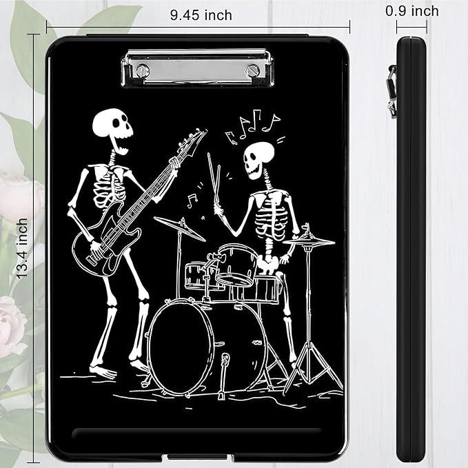 Heavy Duty Storage Clipboard, Slim Nursing Clipboard with Internal Pen Case, Portable File Organizer Case for A4 Letter Size Paper Office Medical Professionals, Guitar Skull