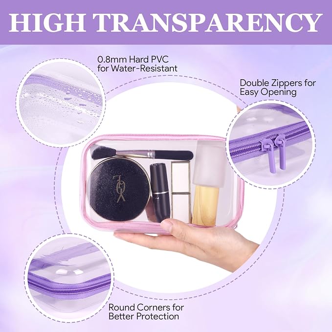 4 Pcs Clear Hard Shell Zipper Case, Hard Sided Pencil Case Clear Zipper Toys Puzzles Organizer, Travel Plastic Pouch for Makeup Storage Box, Building Blocks Bins