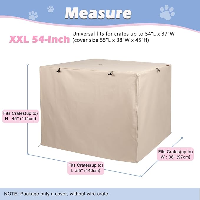 Deblue Dog Crate Cover, Durable Polyester Indoor Pet Kennel Cover | Fit for 1 2 Doors Standard Wire Cage 54.0"L x 37.0"W x 45.0"H Tan