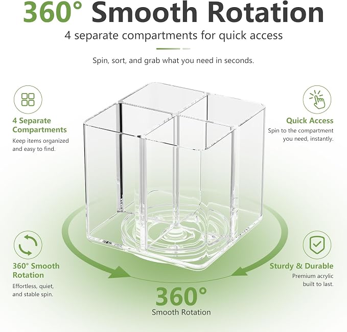 Rotating Cat Food Organizer, Acrylic Lazy Susan 4 Slot Lickable Wet Cat Treat Container for Countertop, Cabinet & Pantry (Clear Square)