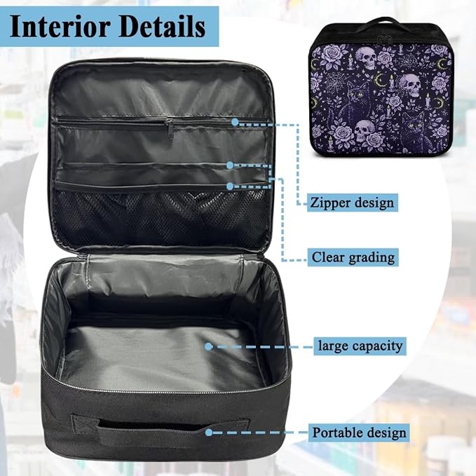Empty First Aid Kit Purple Gothic Cat Skull Large Capacity Camping Trips and Car Safety Storage Includes Water-Resistant Lining Soft Interior Washable Exterior