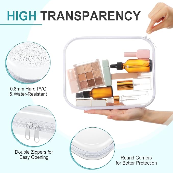 Ceenna 2 Pcs Clear Zipper Case Hard Shell Pouches,2 Large | Multiple Sizes Plastic Makeup Bags Pencil Case Organizer Diaper Bag Pouches Clear Travel Toiletry Bag for Women