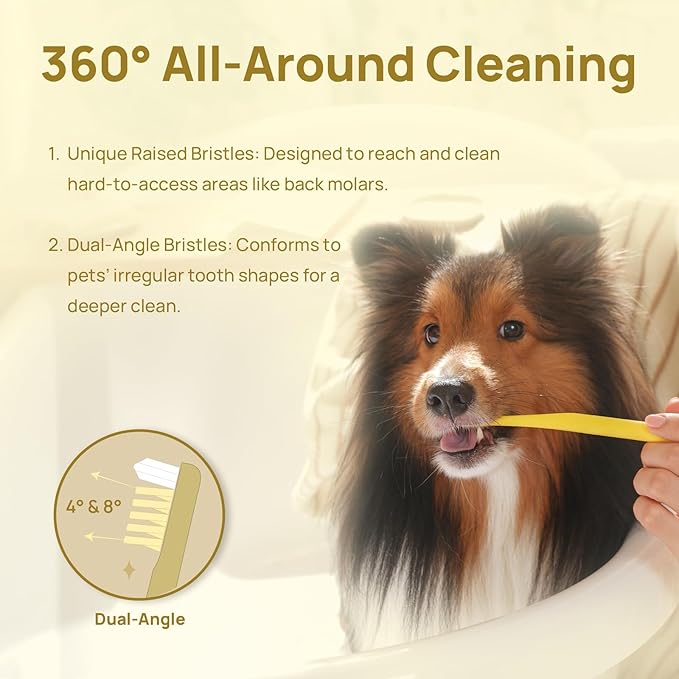HICC PET Toothbrush for Cats & Small Dogs, Vet-Recommended Ergonomic Pet Toothbrush for Easy Teeth Cleaning, Gentle on Gums, Cat & Dog Dental Care, Improves Oral Hygiene. Toothpaste Not Included