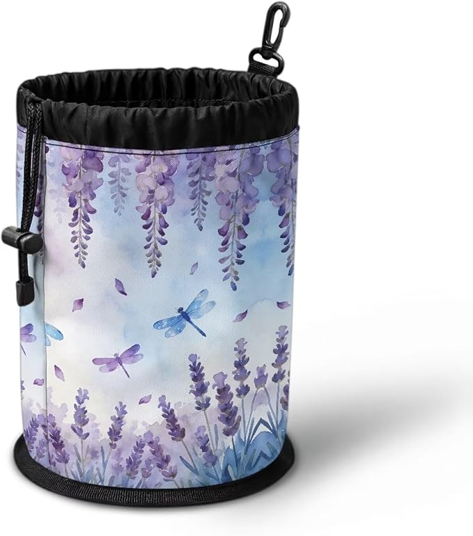 Lavender Dragonfly Drawstring Laundry Clothespin Bag, Peg Organizer Pouch with Multi-Hang Loop, Portable Storage for Clips, Perfect for Drying Rack, Camping Trips, Dorm