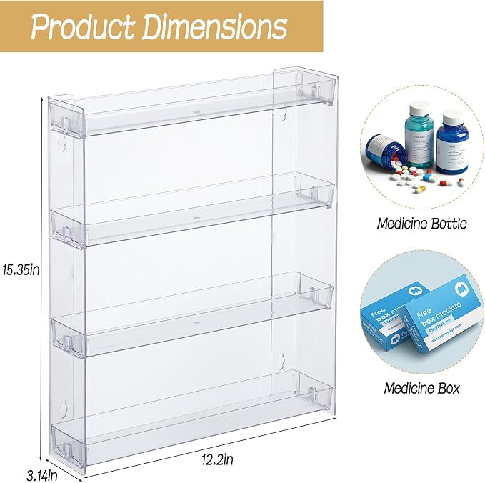 4-Tier Vitamin Storage Organizer, Medicine Organizer for Vitamin Bottles Pill Bottles Holder Rack for Countertop, Bathroom Cabinet Storage Items Are Clearly Visible