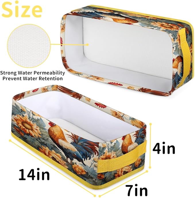 Sunflower Chicken Print Bathroom Storage Basket Waterproof Foldable Storage Bins with Handles Decorative Toilet Paper Storage Basket for Organizing for House Bathroom Toiletries