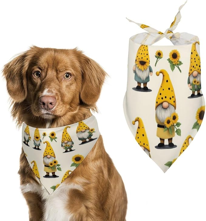 Washable Portable Bib with Adjustable Design for Pet Camping, Hiking, Running, Walking, Outdoor Activities Use (Gnomes Bees and Sunflowers)