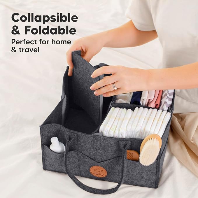 KeaBabies Baby Diaper Caddy Organizer with Handle, Portable (Mystic Gray) | Baby Car Organizers and Storage for Nursery, Changing Table, Large Shower Gift Basket for New Mom Gifts & Boy Girl Registry