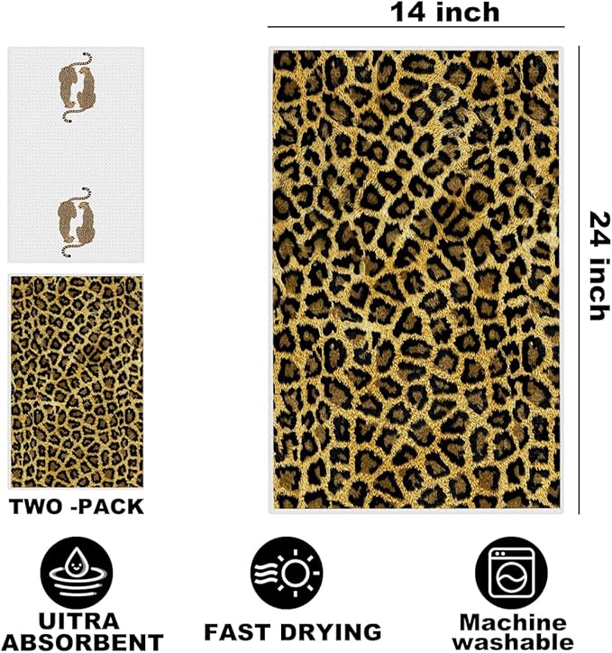Hanamiya Na 2 Pcs Trendy Cheetah Leopard Print Kitchen Towels 14x24 Inch, Cheetah Print Gifts for Women Dish Tea Towels, Leopard Decor Hand Towels for Home Kitchen Bathroom