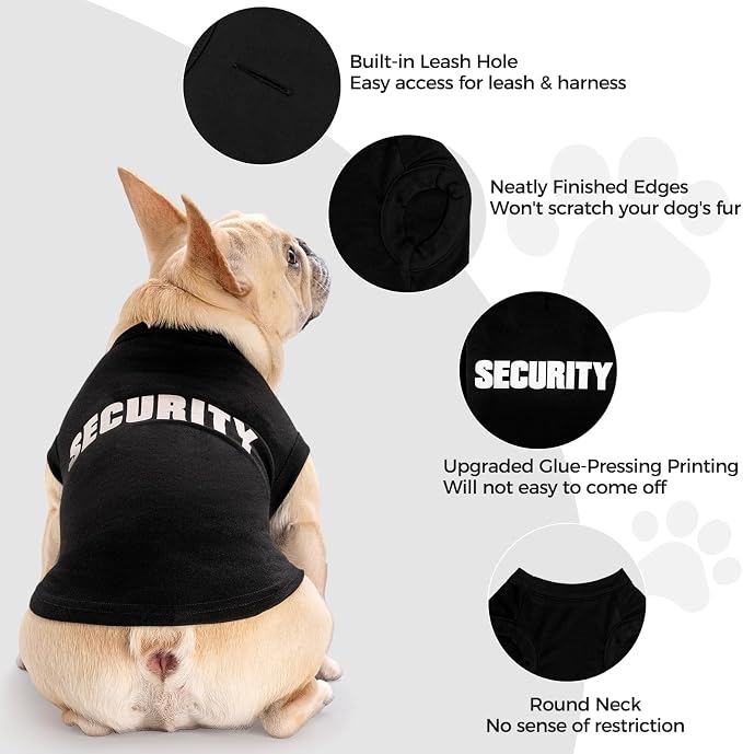 BINGPET Security Dog Shirts,Soft Cotton Puppy Tshirt,Breathable Lightweight Dog Costumes Tank Top Vest,Machine Washable Stretchy Clothes for Small Medium Large Dogs Boy Girl