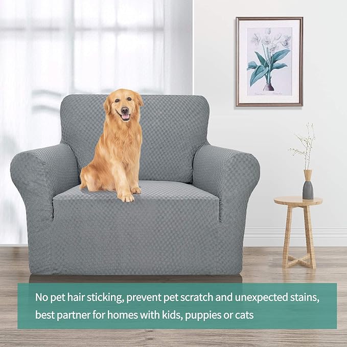 YEMYHOM Couch Cover Latest Jacquard Design High Stretch Sofa Chair Covers for Living Room, Pet Dog Cat Proof Armchair Slipcover Non Slip Magic Elastic Furniture Protector (Chair, Light Gray)