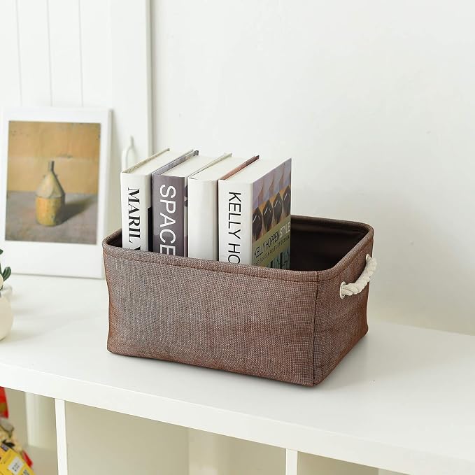 Fabric Storage Basket for Home, Shelf, Closet - Canvas Bin for Dog Toys and Baby Items (Brown, 1 Pack, 13.8L9.8W6.7H)