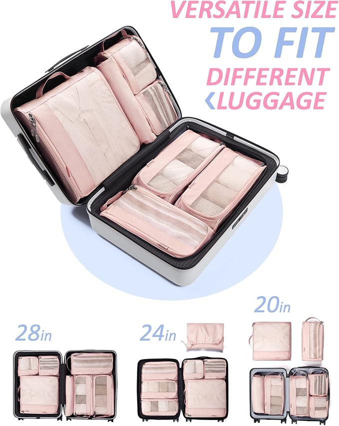 BAGSMART Keep Shape Packing Cubes, 7 Set for Travel, Lightweight Cubes, Suitcase Organizer Bags Set for Essentials