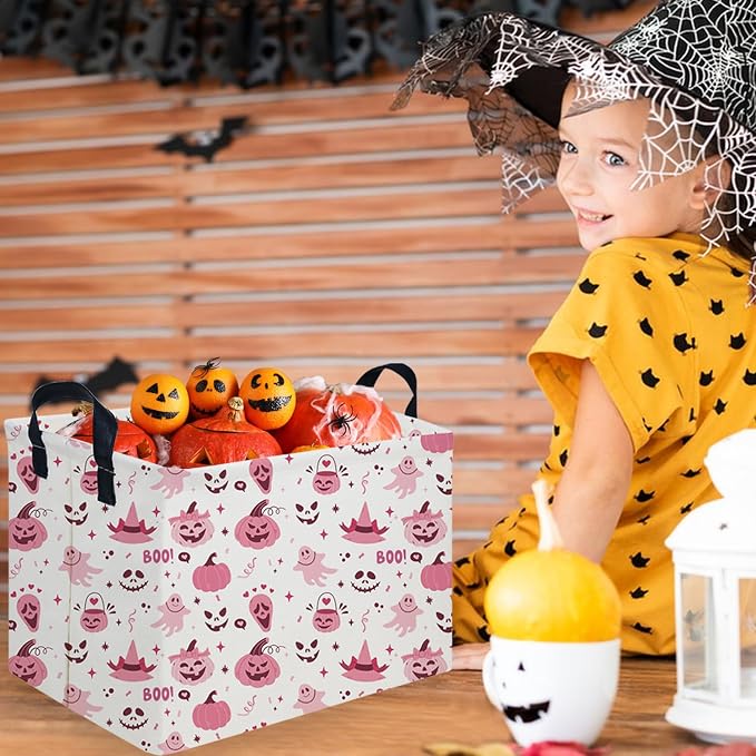 Rectangular Halloween Basket,Trick or Treat Basket for Boys and Girls,Waterproof collapsible storage box,Halloween Decor,Gift box(Ghost Face Halloween)