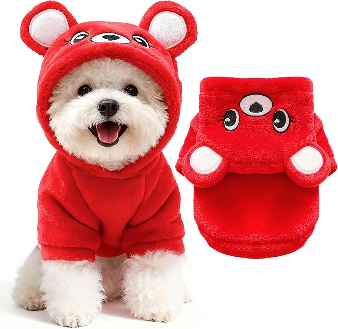 Dog Hoodie with Bear Ears Fleece Dog Sweater for Small Dogs French Bulldog Clothes Puppy Costume for Small Dogs XS Winter Clothes Cozy Pet Fleece for Cats