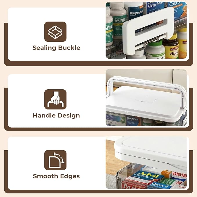 5-Tier Medicine Cabinet Organizer with Handle, Extra Large Medicine Storage Box Portable First Aid Kit, Empty Plastic Pill Organizer for Family Emergencies Home