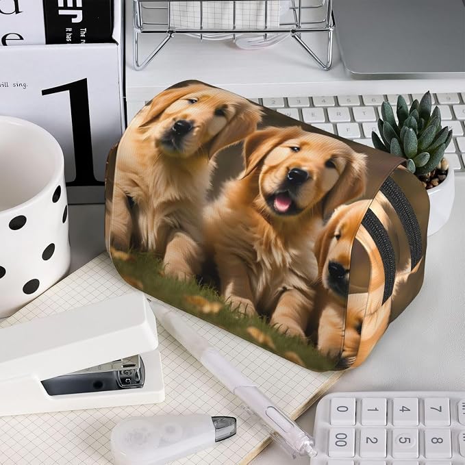 Golden Retriever dogs puppies pets print Pencil Case Box Organizer,Large Capacity Portable Big Pencil Bags with Zipper for Office Home