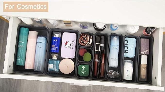 Kutesna 44 PCS Interlocking Drawer Organizer, Plastic Desk Organizer Set | 4-Size Versatile Storage Bins,BPA-free, Non-slip, Fits Any Drawer for Cosmetics, Bathroom, Tools, Kitchen and Office