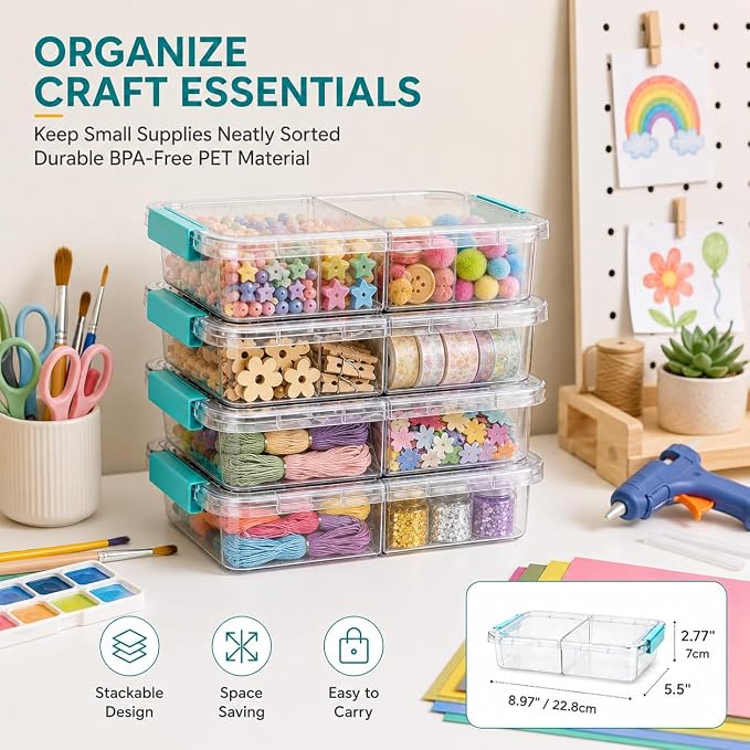 Vtopmart 8 Pack Clear Pencil Box with Removable Divider, BPA-Free Plastic Storage Containers for Pens, Pencils, Crayons, Markers, Craft Supplies and Small Items