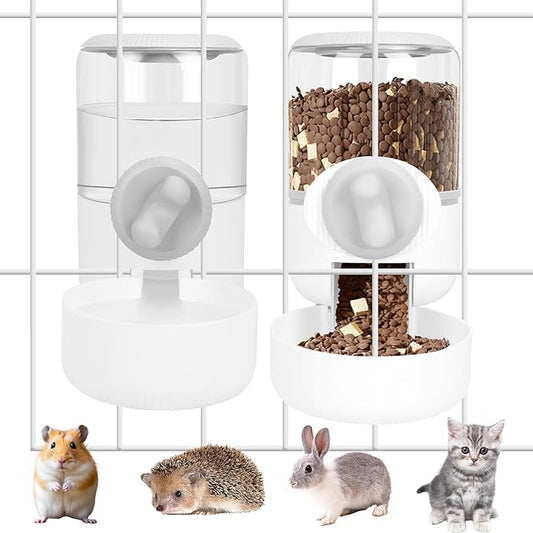 Rabbit Water Dispenser 35oz, Hanging Automatic Pet Feeder for Cage, Auto Gravity Cat Food Bowl Water Bottle Small Animal Feeding Accessories for Puppy Kitten Bunny Hedgehog Ferret Guinea Pig (Gray)