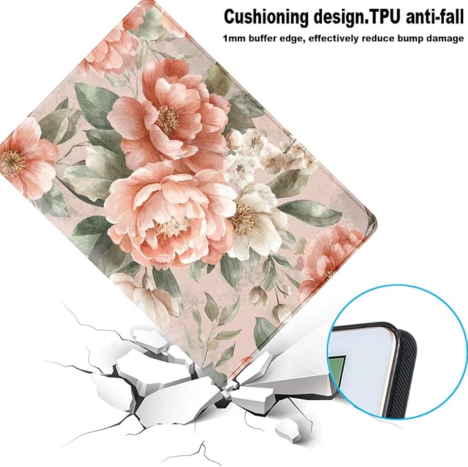 for Samsung Galaxy Tab S10 Ultra 2024/S9 Ultra 2023/S8 Ultra 2022 14.6 Inch Tablet Protective Cover with Adjustable Stand and Magnetic Auto Wake/Sleep,Peony Floral