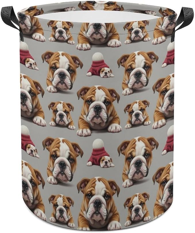 Waterproof Clothes Hamper with Handles English Bulldog Puppy Dog Art, Collapsible Basket for Laundry, Toy, and Bedroom Storage Solutions
