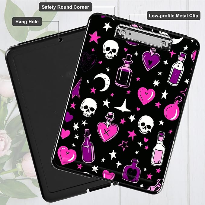 Purple Heart Wishing Bottle Clipboard with Storage Pen Holder, Clipboards Organizer Nursing Clipboard Foldable File Folder Plastic Clipboard Folio Clip Board for Office Students Classroom