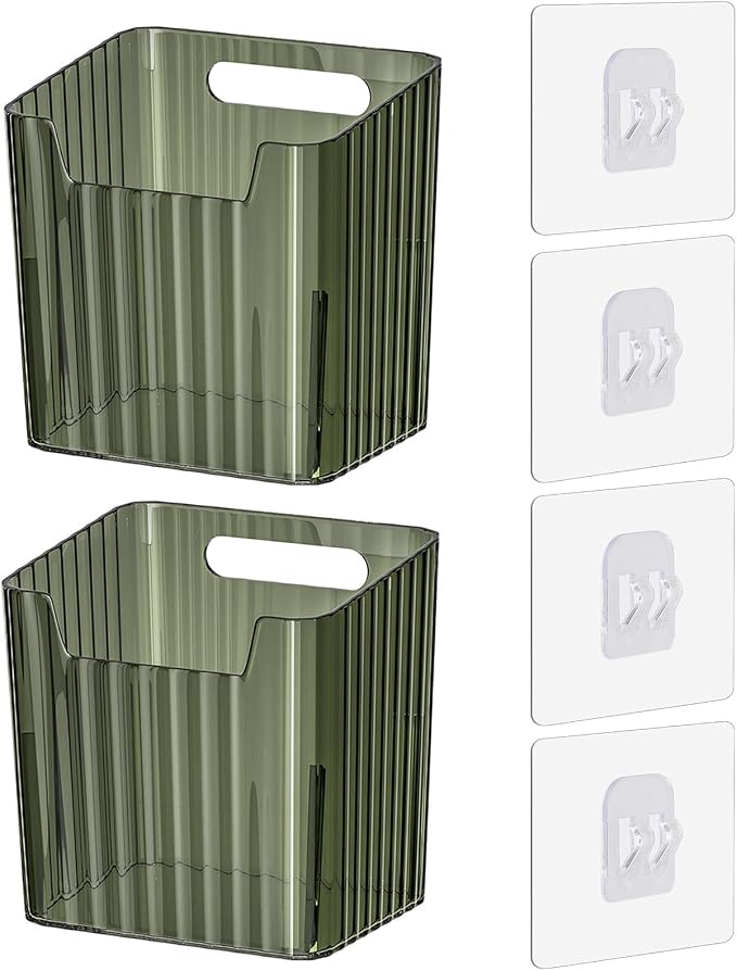 Lae Nuvole 2 Pack Adhesive Wall Storage Bins, Cabinet Door Organizer, Green | 4 Adhesive Pads, No Drill, Renter Friendly, BPA-Free PET, Stackable; for Fridge, Kitchen, Bathroom, Countertops, Pantry