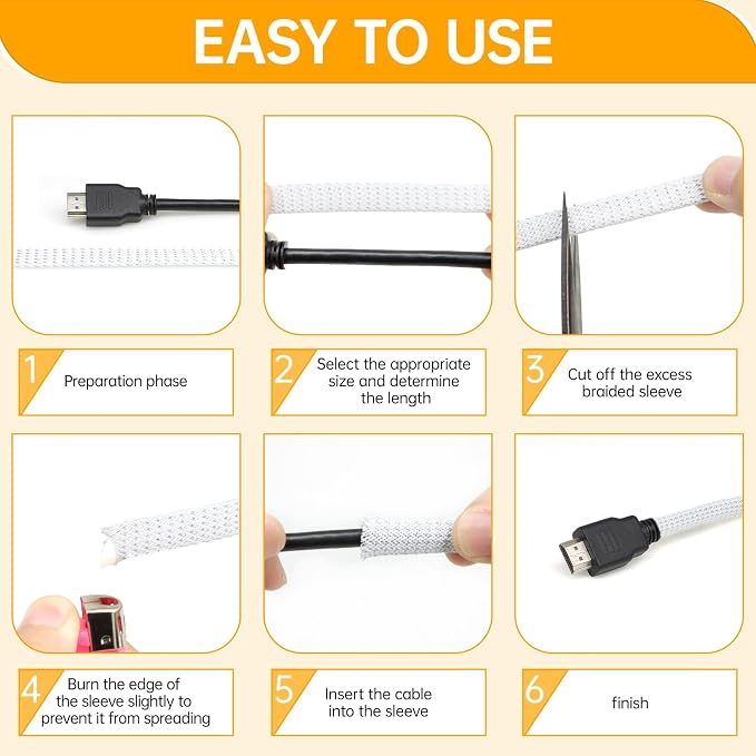 Braided Cable Sleeve 33ft, PET Expandable Wire Loom for Automotive Wiring Harness & PC Computer Case, Audio Video Cable Management System (White Silver, 12mm (15/32"))