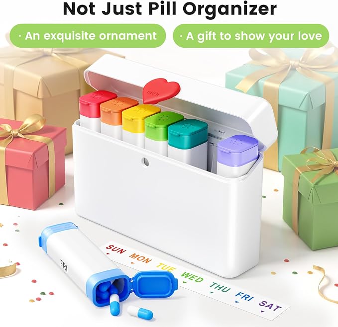 Daviky Weekly Pill Organizer 2 Times a Day, 7 Day AM PM Travel Pill Box | 14 compartments for 7-day AM PM use, compact and travel-friendly, with clear labels and secure storage for pills and vitamins