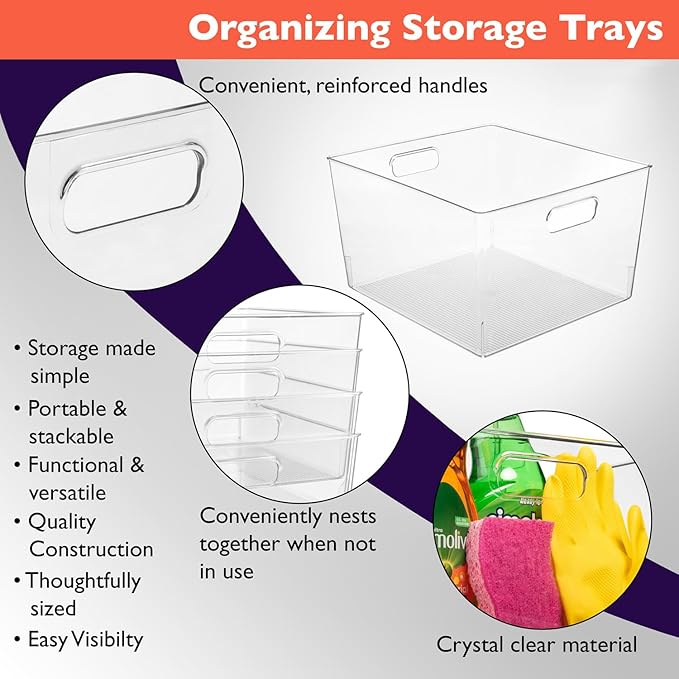 ClearSpace Clear Plastic Storage Bins for Kitchen, Fridge, Pantry, 8 Pack | Pantry storage bin for organizing food items, kitchen essentials, and refrigerator storage