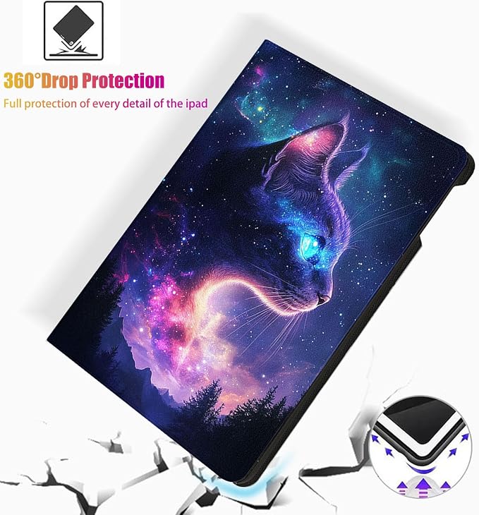 for Microsoft Surface Go 4/3/2/1-10.5" 2021 Tablet Case,Auto Wake/Sleep,Adjustable Stand Protective Cover - Galaxy Cat