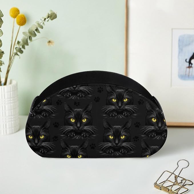 Remote Control Holder for Table Black Cat Gothic Desktop Storage Box | Makeup Brush Caddy with 5 Compartments, Black Cat Gothic Bedside Table Organizer Office Supplies