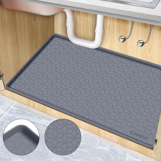 Under Sink Mat, 28"x22" Waterproof Tray for Cabinet, Holds 3 Gal | Silicone, Fits 36 inch Standard Cabinet,Leakproof & Easy Clean, Ideal for Kitchen & Laundry, Protects Shelf from Water Damage