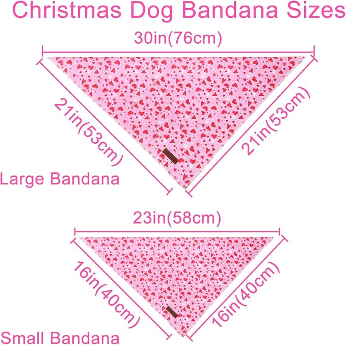 Valentine Dog Bandana - Pink Heart Triangle Bib Scarf for Small Medium Pets, Cotton Kerchief for Girl Boy Dogs or Cats, Red Puppy Bandana