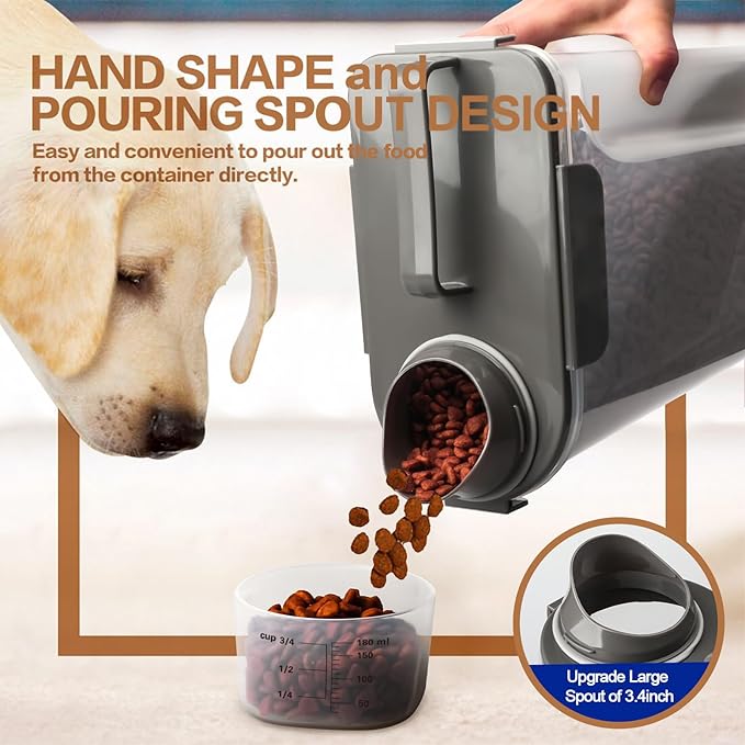 TIOVERY Dog Food Storage Container, 5-7 Lbs Airtight Pet Food Container, Cat Food Container Dispenser with Portable Handle, Pouring Spout and 4 Seal Buckles for Dogs Cats 2 Pack Grey